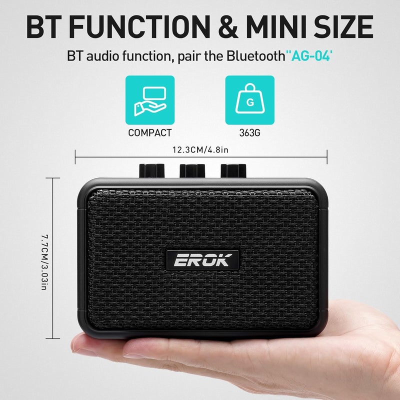 EROK Mini Electric Guitar Amplifier, with Clean Overdrive Effects,Support BT/Headphone Connection,5W Indoor Music Pratice Speaker (Dark) - Image 5
